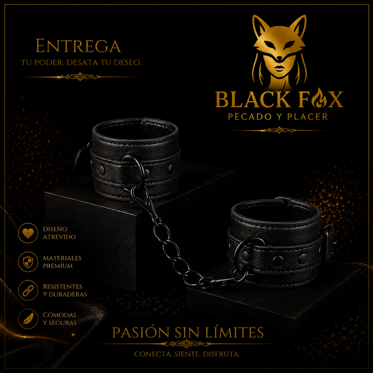 Esposas Negras de Cuero con Cadena