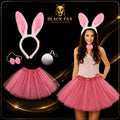 Set de disfraz de conejita: diadema con orejas, corbatín, cola y tutú rosa