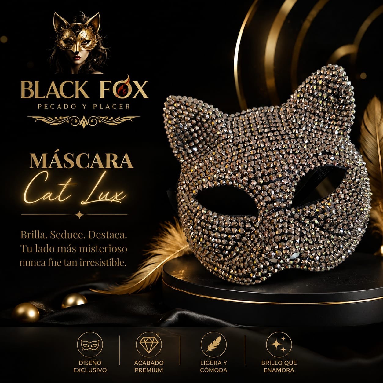 Máscara gato de cristales champán — Black Fox