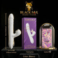 Vibrador telescópico blanco con succionador, su caja y bolsa sellada