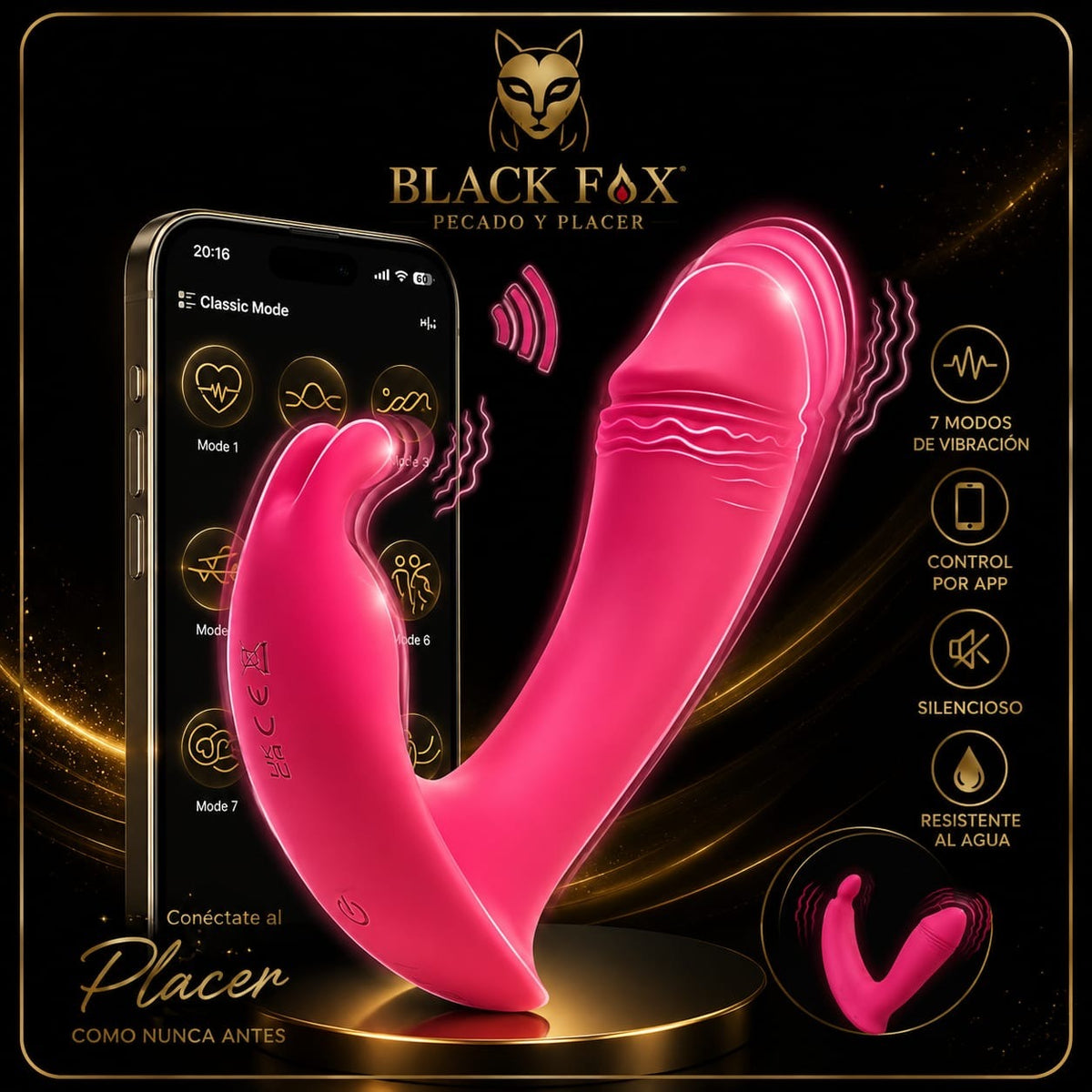 Vibrador wearable rosa con control por app, 7 modos de vibración