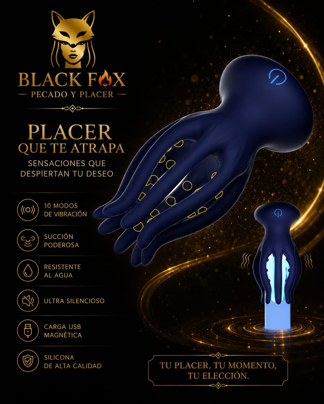 Masturbador pulpo con succión y 10 modos de vibración — Black Fox