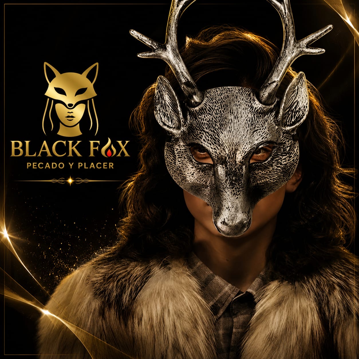 Máscara ciervo plateada con astas Black Fox