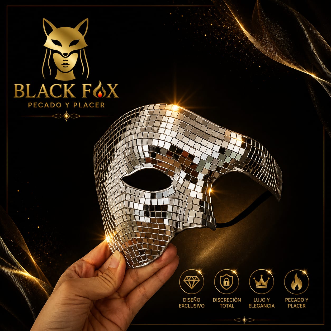 Máscara mosaico espejo plateada — Black Fox