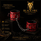 Esposas rojas de cuero con corazones y cadena Black Fox
