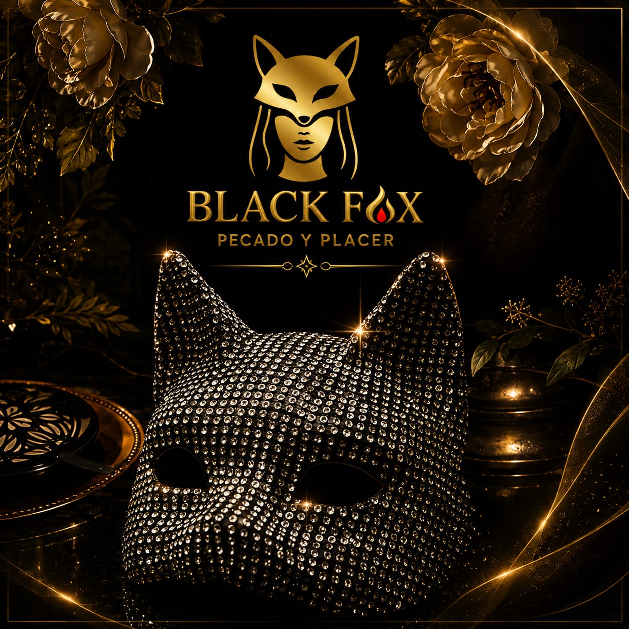 Máscara gato de cristales negra Black Fox