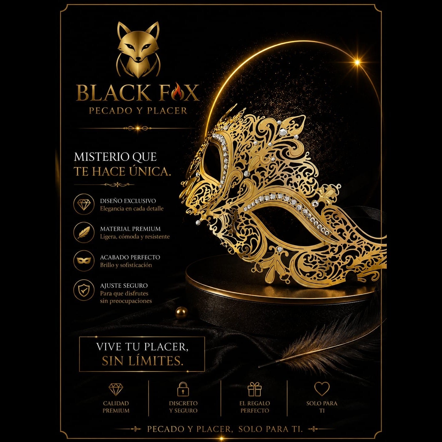 Máscara veneciana dorada — Black Fox