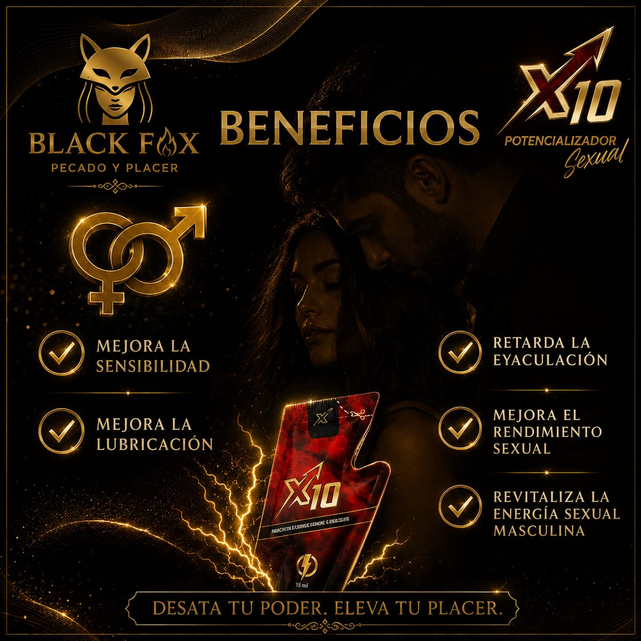 Beneficios de X10: sensibilidad, lubricación, retarda la eyaculación, rendimiento y energía sexual